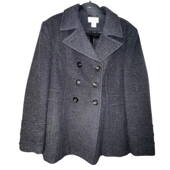 St. John's Bay Jackets & Blazers - St. John's Bay Dark Gray Wool/Cashmere Blend Double-Breasted Peacoat